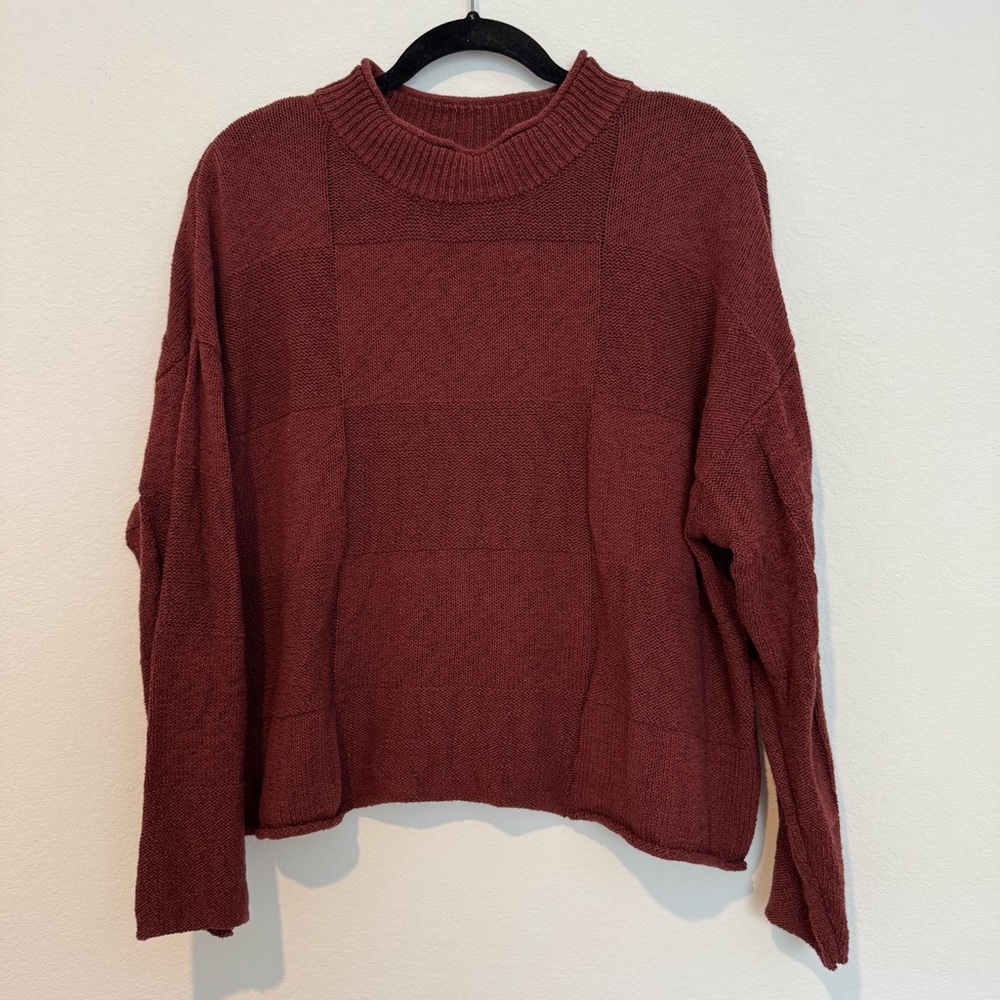 Free People FP Beach Andy Pullover Sweater Cotton Woven Knit in Brown